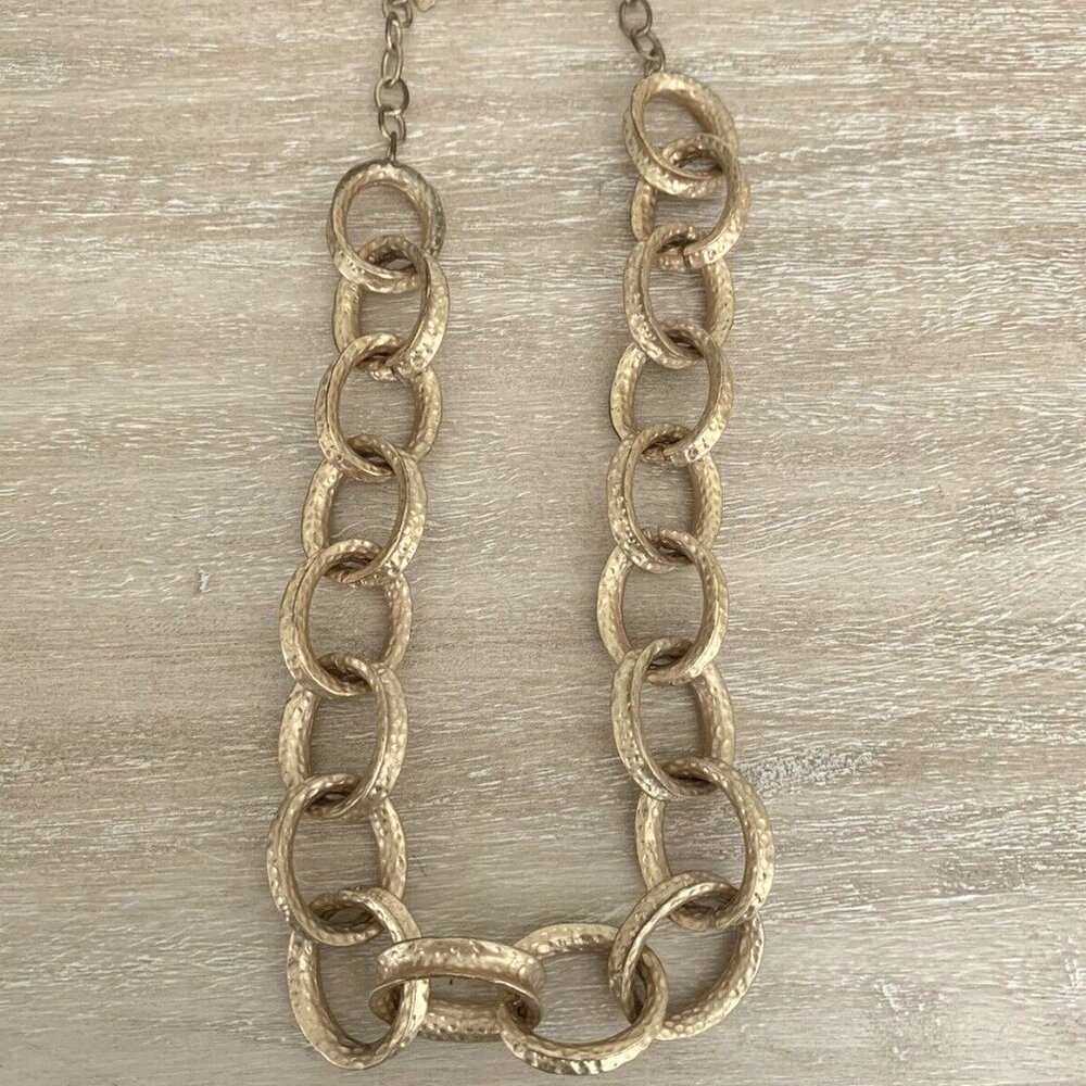 Kenneth J Lane Gold Tone Pebbled Curb Link Statement Necklace VINTAGE
